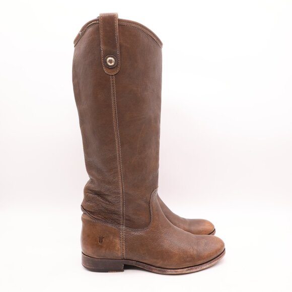 Frye Melissa Button Tall Boots Women's Size 7 B Brown Leather Riding Pull On - Picture 1 of 9